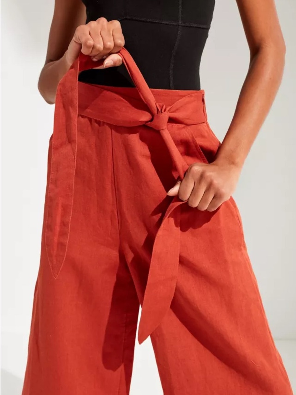 Urban Outfitters Rust High-Waist Wide Leg Tie-Belt Pants